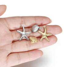 10pcs Gold Stainless Steel Shell & Starfish Pendant, Suitable For DIY Beach Vacation Necklace, Bracelet, Anklet Jewelry Making - Pendants - View 8