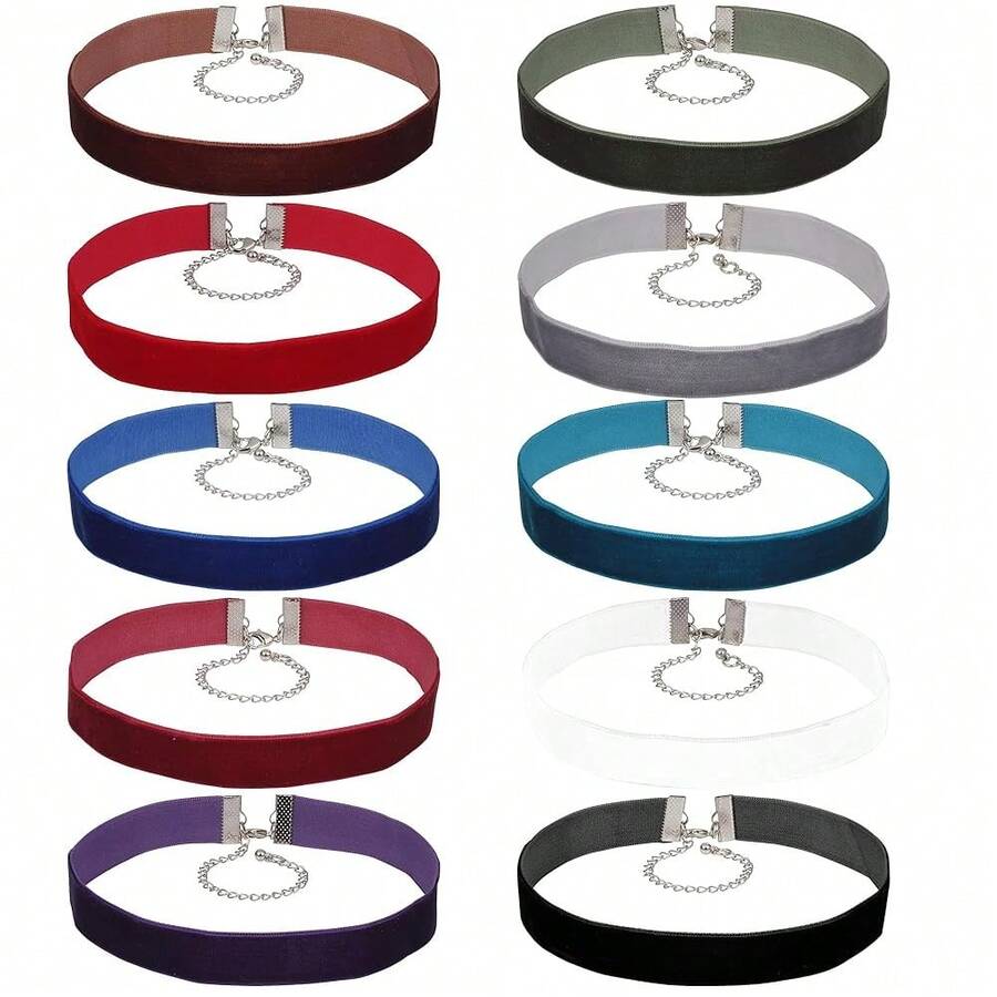 1.6cm 20pcs Mix Color Velvet Chokers Vintage Necklace For Women With Extension (XL-1002-11) - 1.6公分-20個-混色 - 查看 1