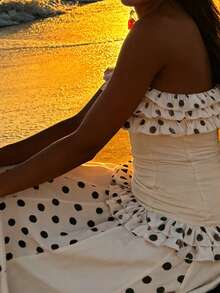 Womens Two Piece Summer Outfits Strapless Ruffle Tube Tops And Long Skirt Set Beachwear - 白色 - 查看 8