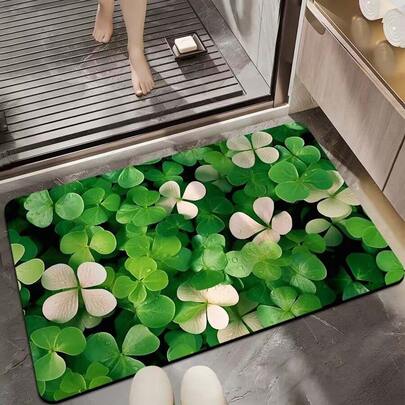 1pc Floral Pattern Printed Doormat, Soft And Suitable For Indoor And Outdoor Porch, Living Room, Lounge, Kitchen, Bathroom Decor, Machine Washable Shower Mat
