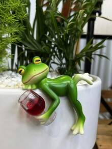 Frog Sculpture, Garden Decor, Frog Drinking Water/Juice Sculpture, Potted Plant Decor, Floral Frog Sculpture, Fairy Garden Accessories, Home Balcony Lawn Yard Decorations - Frog - View 3