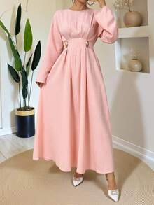 Women Summer Vacation Outfits Women Dress, Linen-Like Fabric Long Dress For Holiday,Maija Dress - Pink - View 2