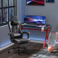 Height-Adjustable Gaming Chair With Headrest And Lumbar Support, Ergonomic, Up To 120 Kg, With Footrest, Black - Grey - View 2