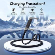 Cable de carga rápida trenzado de 240W con soporte para teléfono incorporado, nuevo cable de carga USB-C a USB-C en forma de T duradero 2026, cable de carga con soporte plegable para teléfono (Negro-1 paquete) - paquete de 2 negro - Ver 3