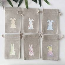 6个复活节麻布糖果袋，印有兔子、胡萝卜和彩蛋图案 - 麻布礼品袋，DIY复活节收纳袋，卡通兔子彩蛋节日派对礼品包装用品，节日装饰，复活节派对氛围装饰，节日礼品包装袋，礼品盒，婚礼礼品袋，创意可爱复活节装饰品，神奇兔子彩蛋礼品袋，纪念品，送给爱人、朋友、同事、同学、家人的礼物 - 彩色 - 查看 13