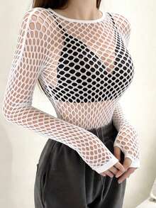 1 件欧美风格性感内衣上衣带渔网袖，女士情趣内衣万圣节婚礼