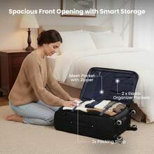 NEW YORK XPRESS Lightweight Water-Resistant Softside Spinner Luggage With Secure TSA Lock,Expandable Design & Organized Interior,Suitable For Long Or Short Travel - 黑色 - 查看 5