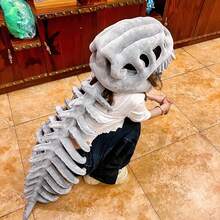1pc Dinosaur Skeleton Head Plush Doll Hat, Matching Bone Doll Costume, Funny Birthday Gift For Kids, Girlfriend - Grey - View 5