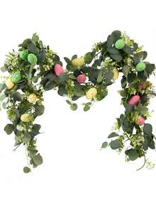 70.87 Inch Eucalyptus Rattan Wreath, 1pc Artificial Colorful Egg Eucalyptus Wreath, Suitable For Spring Home Decor, Tabletop Decor, Wall Hanging, Indoor Decoration, Dining Room, Easter Decoration - Multicolor - View 7