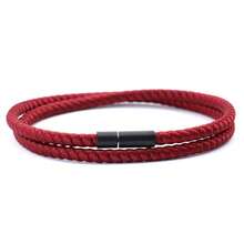 diffone Pulsera minimalista de cuerda trenzada de 4 mm con hebilla negra, pulsera de cuerda doble para hombres, mejor amigo, hermano, joyería de muñequera - Pulsera sencilla de doble capa para hombre - Ver 14
