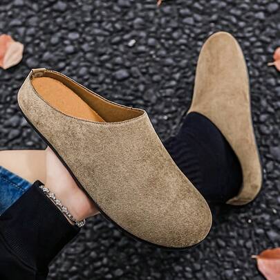 夏季新款男士无后跟套脚乐福鞋，休闲透气软底穆勒拖鞋，时尚舒适户外凉鞋，大码尺码