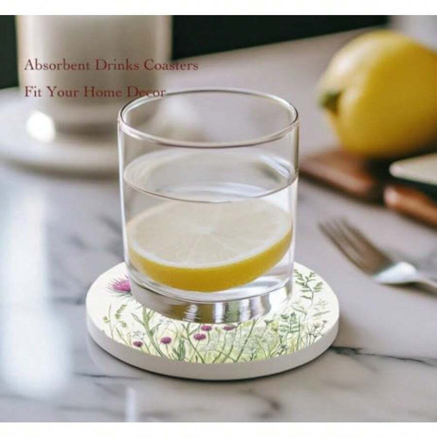 Coasters - Herbs Botanical Thistle Flower - View 1