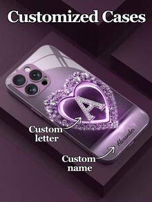 1 chiếc ốp lưng điện thoại bằng kính cường lực có thể tùy chỉnh 26 chữ cái và tên, họa tiết trái tim đính đá tím, tương thích với iPhone 17 Air/16 Pro Max/15 Pro/14 Plus/13 Pro/12 Pro Max/11/Xs Max/8/7/6 Plus, S24 Ultra/S25 Ultra/A12, thiết kế cao cấp dành cho doanh nhân, món quà tuyệt vời nhất cho bạn trai, bạn gái và gia đình, phụ kiện du lịch tiện dụng, phiên bản quốc tế, không phải phiên bản nội địa. - Màu tím - Xem 4