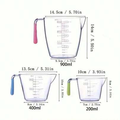 3pcs Plastic Measuring Cups, Multi-Functional Kitchen Liquid Measuring Cups, Essential Baking & Cooking Kitchen Tools