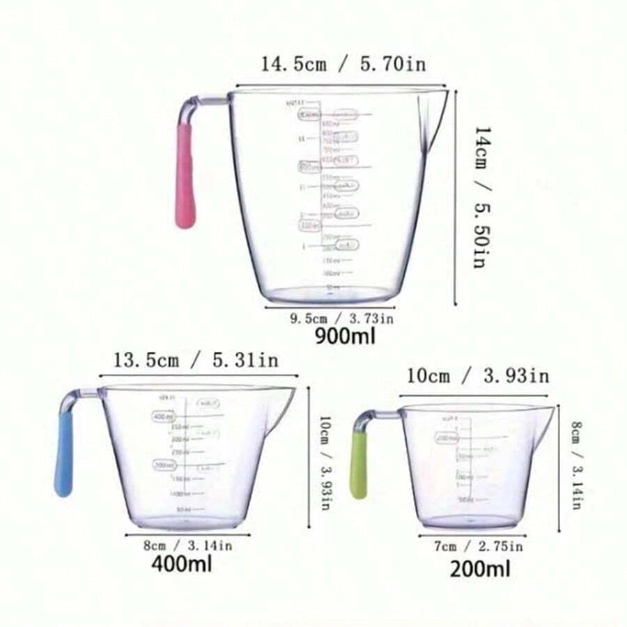 3pcs Plastic Measuring Cups, Multi-Functional Kitchen Liquid Measuring Cups, Essential Baking & Cooking Kitchen Tools