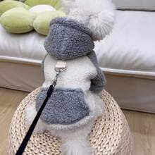 1 pieza Sudadera con capucha para mascotas, ropa para perros de forro polar grueso y cálido para otoño/invierno, con correa incorporada para perros y gatos pequeños/medianos, adecuado para poodle, bichón frisé, teddy - Azul - Ver 7