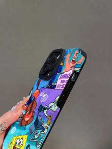 SpongeBob SquarePants 1个卡通创意海绵宝宝主题竖条纹保护手机壳，适用于三星/苹果17/16/15/14/13/12/11Pro Max/12Pro/14Plus等型号 - 彩色 - 查看 6