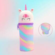 Super Cute Unicorn Themed Silicone Pencil Case, Large Capacity With Retractable Design And Zipper Closure, Suitable For Storing Stationery, Cosmetics, Lipstick And More - Multiple Styles - View 5