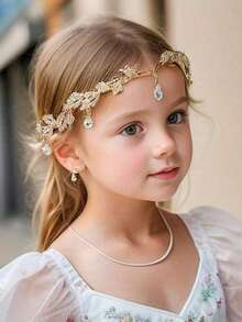 1 pieza Diadema con hoja de estilo princesa con rhinestones, adecuada para niñas para uso diario, fiestas, cumpleaños, baile, presentaciones escolares, pasarela, sesiones de fotos, accesorio de cabello elegante y lindo - Multicolor - Ver 1