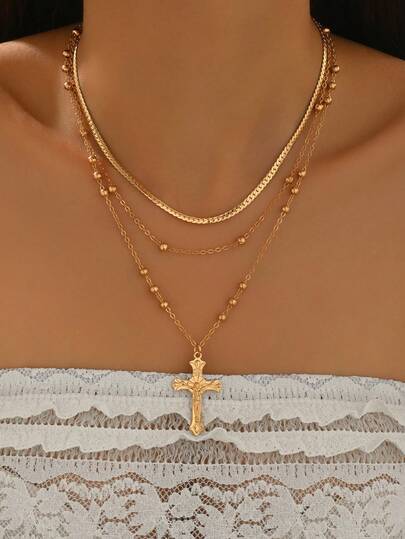 3 st/set moderiktigt minimalistiskt handgjort guldkedjehalsband, mångsidigt guldkorshänge med charmhalsband för kvinnor, lämpligt för vardagsbruk, dejting, middagar, resor och semester