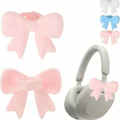 2pcs Silicone Bow Earphone Accessories, Fashionable And Cute Women's Earphone Hanging Decorations, Home Computer Earphone Decoration Hanging Decorations, And Internet Cafe Computer Earphone Decoration Hanging Accessories, Suitable For Valentine's Day Gift Giving, Essential Dormitory Artifact For Back To School Season