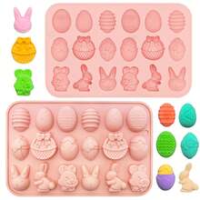 1 Set Easter Silicone Chocolate Mold, 18 Cavities Egg Rabbit Basket Shaped Mold, Suitable For Baking, Jelly, Candy, Candle, Ice Cube, Butter - Multicolor - View 7