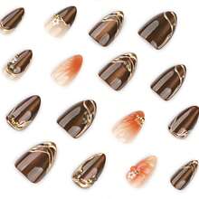 2026hot-Brown Cat Eye Press On Nails - Short Almond Magnetic 3D Glitter False Nails, Unique Holographic Manicure Set - JP4085 - 查看 4