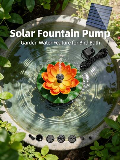 1 pieza Bomba de agua solar actualizada de 1.2W, fuente flotante con forma de loto adecuada para decoración de jardín, bomba de agua solar de fácil instalación para baño de pájaros al aire libre, estanque pequeño, oxigenación del jardín