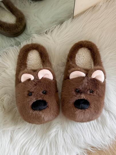 Herren Plüsch Hunde Design Hausschuhe, Paar Dicke warme geschlossene Zehenhausschuhe für Innen, flauschige & bequeme Fellhausschuhe für Herren & Damen