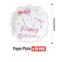 100/25/10er Set rosa Schleifen-Blütenblatt-förmige Einwegteller, Servietten, Becher, Einweg-Partyartikel-Set, geeignet für 25 Gäste, Einweg-Papierteller Party-Tischwaren geeignet für Geburtstag, Hochzeit, Themenparty, Familienpicknick - Verschiedenfarbig - Übersicht 13