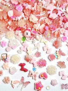 50Pcs Random Mixed ABS Pink-Themed Cartoon Nail Charms 3D Bows Flowers Little Bears Rabbits Roses Camellias Butterflies Hearts Cute Nail Art Accessories DIY Nail Supplies - Multicolor - View 4