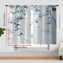 2pcs Elegant Floral Curtains - Gray Background With Blue Leaf Pattern, Easy Installation With Rod Pocket Design For Enhanced Privacy, Suitable For Bedroom, Living Room, Kitchen And Bathroom, Machine Washable, Living Room Curtains - Multicolor - View 8