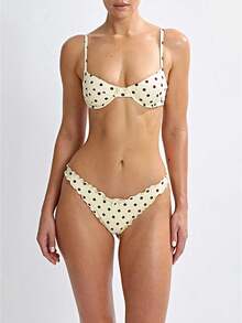 Bikini Set For Women Two Piece Swimsuits V Neck Low Rise Tie Back Self Spaghetti Straps Swimsuit - Apricot - View 1