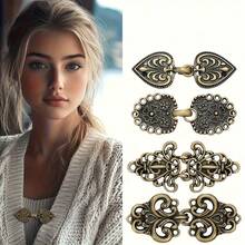 4-Piece Vintage Zinc Alloy Swivel Clasp Set: Elegant Shawl Collar Clip, Cardigan Fastener, Shirt Clip, Coat & Scarf Clip. Available In Antique Silver / Antique Bronze / Gold / Iridescent. A Refined Gift For Both Men And Women, Suitable For Diverse Occasions: Daily Commutes, Office Meetings, Business Trips, Dates And Dinners, Wedding Banquets, Parties, Travel Outfits, And Holiday Styling. - 4件套 - 查看 8