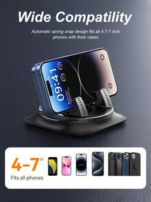 1Pc 360° Rotating Dashboard Phone Mount, Nano Gel Base Enhanced Grip, Auto-Lock Clamp Heat Resistant, For Phones With/Without Cases - Phone Stand - View 9