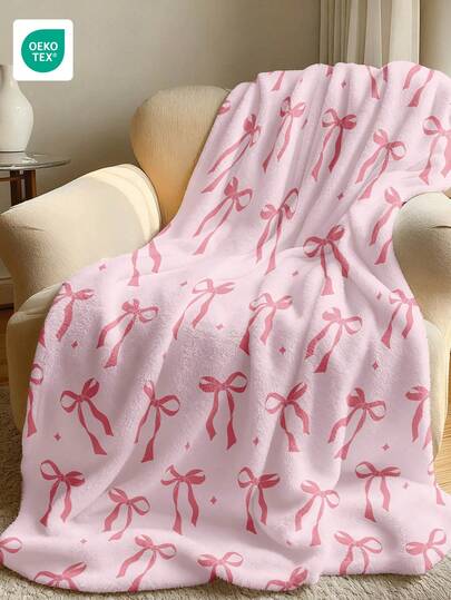 1pc Flannel Blanket - The Top Choice For Room Decor, Super Soft & Lightweight, Cartoon & Bow Print, Essential For Home, Daily Use, Birthday Gift For Friends, Family Or Yourself, Cozy & Warm, Soft & Easy Care, Cute Style, Multipurpose Blanket Suitable For Sofa, Bedroom, Living Room, Adorable Throw, Suitable For All Seasons, Can Be Used On Sofa Or Bed, Comfortable Gift For All Seasons, Room Decor, Blanket, Oeko-Tex Certified