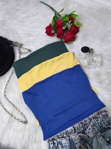 Kit Of 3 Women's Tube Tops: Cropped Tube Top, Strapless, Lined With Double Layer, Fitted Waist, Blogger Style. - vàng/xanh lá cây/xanh dương - Xem 1