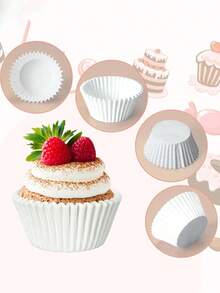 100/500个装烘焙纸杯蛋糕衬垫，甜点烹饪容器，蛋糕纸杯，甜点纸杯，防油烘焙杯，纸杯蛋糕模具，经典烘焙工具，纸质 - 彩色 - 查看 3