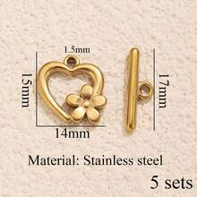 5 أزواج من الخواتم المفتوحة المطلية بالذهب الأصفر عيار 18 قيراط من الفولاذ المقاوم للصدأ بتصميمات قلب/فراشة/زهرة/محفورة، مناسبة لصنع الأساور والقلائد وغيرها من المجوهرات اليدوية، إكسسوارات زخرفية يومية - مشبك OT - مشاهدة 9