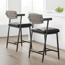 Techigher Counter Height Bar Stools Set Of 2, 26" Upholstered Bar Stools With Back & Arms, Wider Seat, Modern Bar Stools Set With Footrest For Kitchen Island,Counter Bar - Grey-2 Pieces, Wooden Backrest - View 9