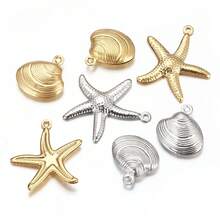10pcs Gold Stainless Steel Shell & Starfish Pendant, Suitable For DIY Beach Vacation Necklace, Bracelet, Anklet Jewelry Making - Pendants - View 3