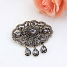 1pc Vintage Grey Rhinestone Turkish Brooch For Women, Suitable For Muslim Hijab, Collar, Wedding Bride Decoration, Antique Gold Alloy Brooch Jewelry - Turkish Brooch - View 7