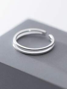 HuooNew 1 Piece Of 925 Sterling Silver Double-Layer Line Open Ring With Adjustable Tail Ring For Men And Women As A Gift - Silver - View 4