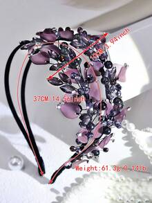 1件优雅手工仿珍珠和水钻新娘头箍，双层发箍，适合婚礼、派对、舞会等场合。 - 紫色 - 查看 3