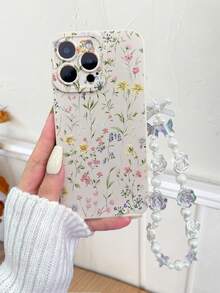 1pc Perforated Edged Floral Painted Thick Anti-Drop Painted Phone Case With Beaded Bracelet Accessory, Compatible With IPhone 16/11/16pro/16plus/16promax/16e/15Promax/13/14/12/XS/XR/7G/8P, Galaxy 11/12Pro/12/12X/13Pro/14Pro/15Pro, 10/9/Note9/12c/Note11pro/Note8Pro, International Version,  Not The Domestic Version - Multicolor - View 4
