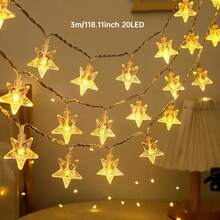 1pc 10/20/30/40 LED Bubble Star String Lights, Battery Powered, Hanging Decor Lights, Suitable For Home, Holiday Party, Birthday, Garden, Wall, Eid Decoration