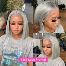 Gray 13x4 Lace Front Bob Wig Brazilian Virgin Human Hair Wig Pre Plucked Hairline With Baby Hair Transparent Lace Natural Looking Glueless Wear And Go Gray Wigs For Women 14 Inch - SGray - View 6