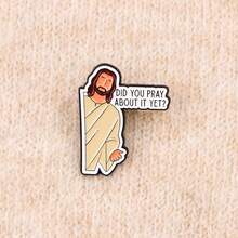 Jesus Quotes Flower Enamel Pin Funny Phrase Cartoon Girl Brooches Lapel Pin Badge On Backpack Clothing Accessories Jewelry Friends Gifts - Black - View 7