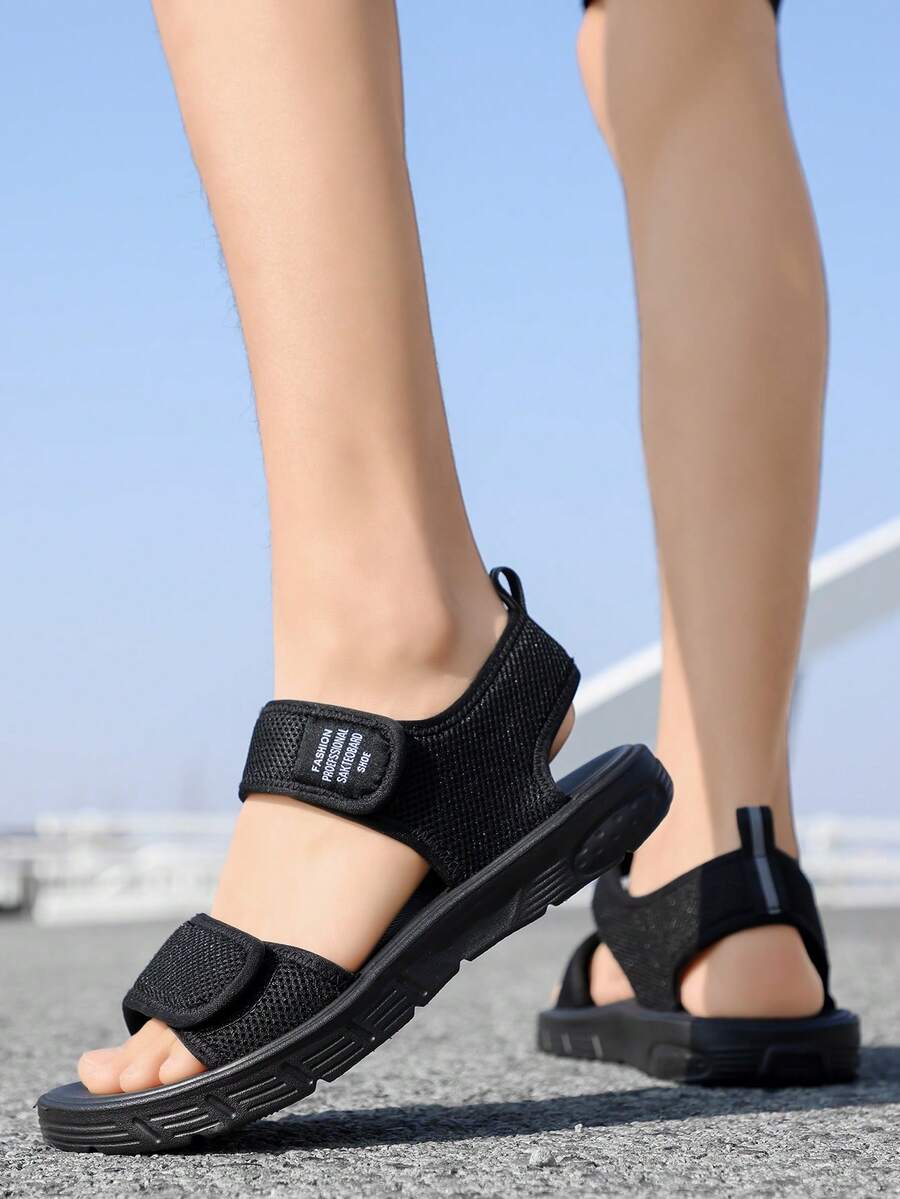 1 Pair Men's New Anti-Slip Summer Soft-Sole Beach Sandals, Youth Sports Wear-Resistant Driving Casual Breathable Slippers - Black - View 1