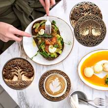8pcs Life Tree Pattern Wooden Coasters, 10cm Size, Heat Resistant, Colorful Design, Suitable For Beverages, Tea, Coffee, Home & Restaurant Decor, Ideal Gift, Hand Wash - Multicolor - View 6